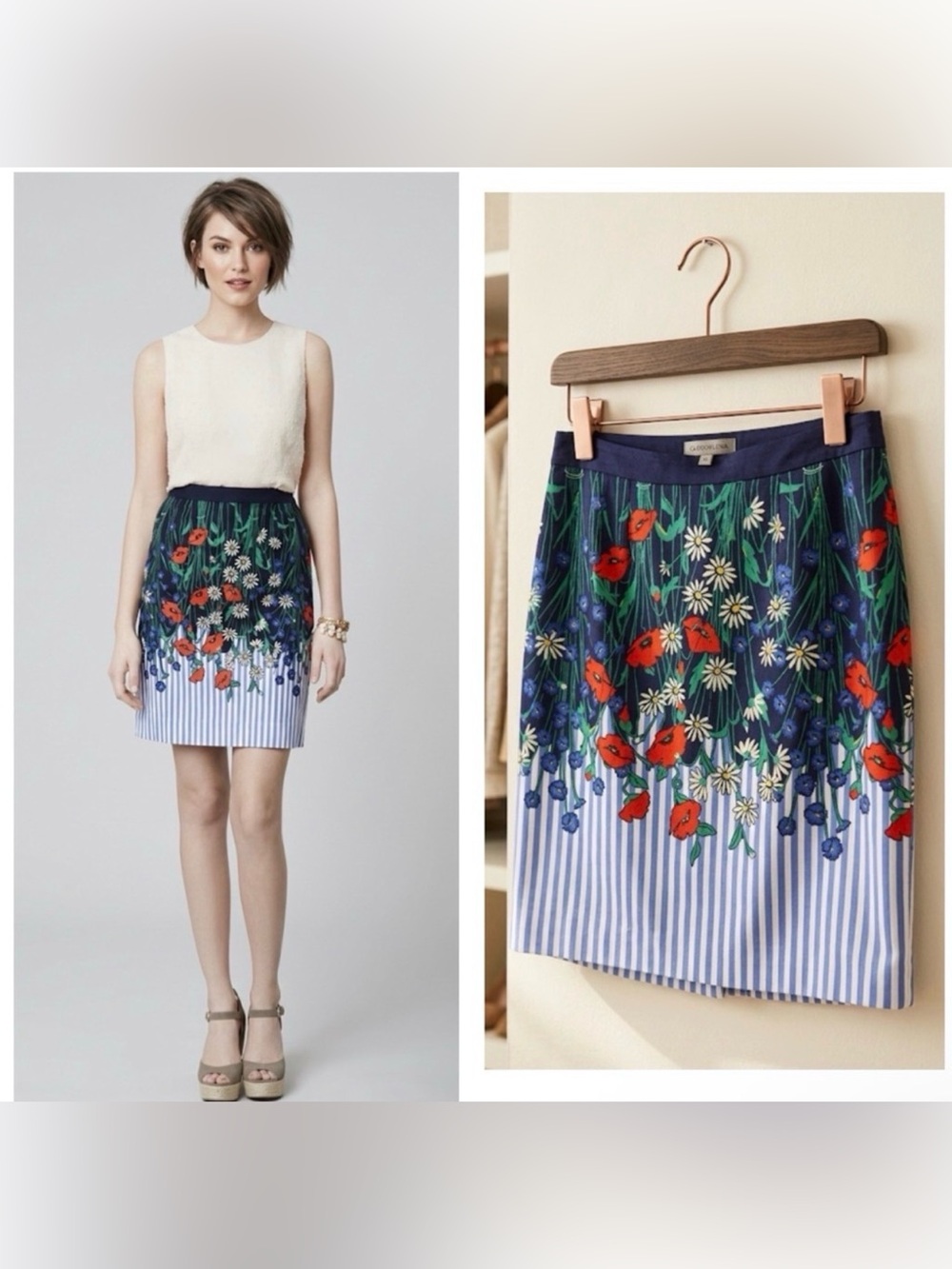 Anthropologie Postmark Size 2 Pencil Skirt Floral Vertical Garden Striped Skirt